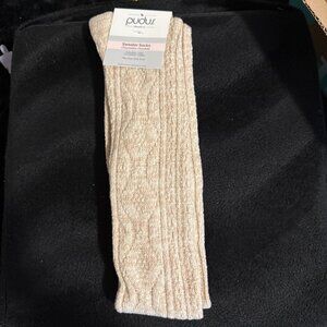 Pudus Lifestyle Co Sweater Socks Cream Cozy Knee High Knit Women’s Size 6-10 NWT